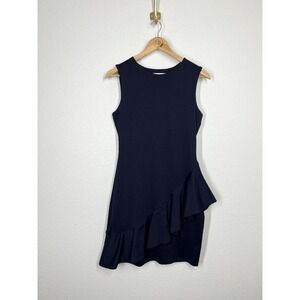 Susana Monaco Navy Ponte Knit Sleeveless Dress Large L Ruffle Stretch